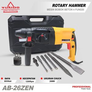 MADE IN JEPANG MESIN HAMMER BOR BOBOK BETON 4 FUNGSI ROTARY HAMMER YUKIDO AB-26ZEN- YUKID