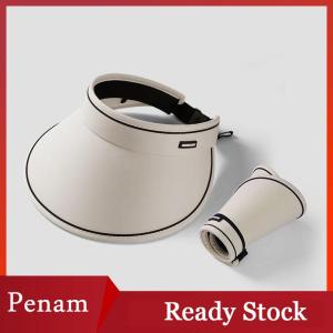 [PAM] New Women Roll Up Sun Visor Wide Brim Hat Summer Foldable Packable UV Protection Empty Top Ponytail Cap For Beach Travel Bonnet