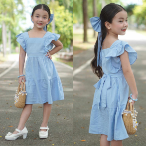 เดรสเด็กผู้หญิง พร้อมโบว์ติดผม เดรสเด็กน่ารัก