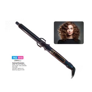 Black curling iron with adjustable temperature and clamp for styling hair.