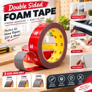 Double Sided Adhesive Foam Tape Red Mounting Tape for Home Repair DIY Crafts Wall Decoration Car Accessories 3 Meter 10mm 15mm 20mm Strong Sticky Tape