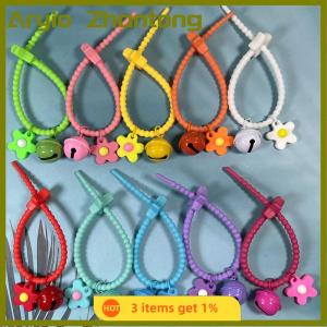 Aryio Sweet Candy Color Flowers Bell Keychain Silica Gel Floral Keyring For Girls Bag Pendant Backpack Decoration