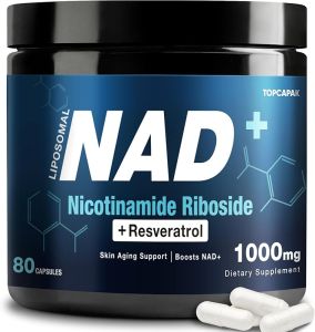 NAD+ Supplement 1000mg - Nicotinamide Riboside (NR) and Resveratrol Liposomal NAD of Pure Organic Ingredients for Women & Men Healthy Aging Brain and Cellular Energy 80 Capsules