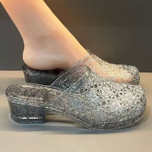 [Free Shipping] New WomenS Summer Fashion Transparent Crystal Slippers Suitable For Bathroom Use With A Jelly-Like Non-Slip Thick-Soled Design And Odor-Resistant For Both Indoor And Outdoor Wear