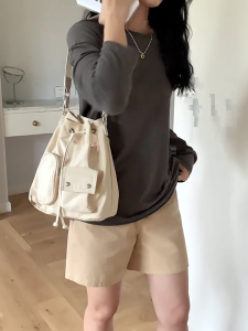 Womens Nylon Drawstring Bucket Bag for Travel Fashionable Shouder Bags Casual Crossbody Bag