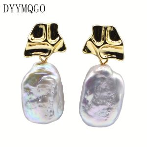 Fashion Baroque Pearl Earrings Rectangular White Natural Freshwater Pearl Dangling Earrings Bohemian Style Jewelry
