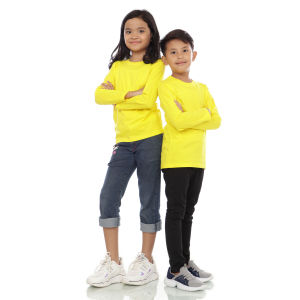 Kaos Polos Anak Oneck Lengan Panjang Bahan Katun Combed 30s Warna Kuning Kenari