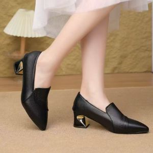 Free Shipping Pointed-Toe Autumn And Winter Single Shoes New Style 2026 Shallow-Cut Elegant Black High Heels Soft Leather Versatile Work Shoes For Women