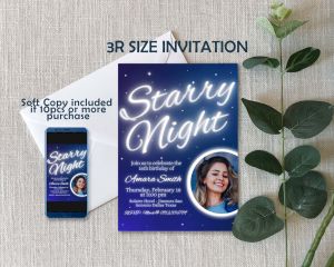 Starry Night Invitation Card - Under the Stars Debut 18th Birthday Invite - Personalized - Customized - 3R - 4R - 5R