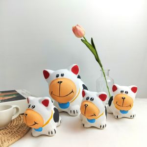 ตุ๊กตาจัดสวน ตุ๊กตาแต่งสวน 1 ชุด 4 ตัว ตัวใหญ่ 1 ตัว ตัวเล็ก 3 ตัว หมาเซรามิค ตุ๊กตาหมา ตุ๊กตา ปูนปั้น แต่งสวน