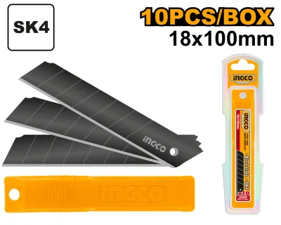 INGCO ใบมีดคัตเตอร์ 18 mm ใบดำ SK4 ผ่านการชุบแข็งทั้งใบ บรรจุหลอดละ 10 ใบ รุ่น HKNCB181