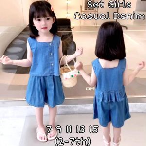 SETELAN ANAK PEREMPUAN IMPORT MURAH KOREAN STYLE CASUAL TOP KURUNG KANCING DAN CELANA KULOT