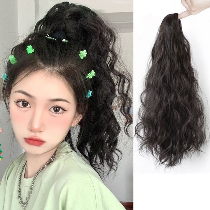 GESAGEW Black Smooth Fake Wavy Long Girls Synthetic Curly Hair ...