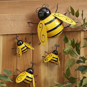 BJ🔩🔧🔗 Kim Loại Tường Nghệ Thuật 4Pcs Kim Loại Bumble Bee Tường Trang Trí Nội Thất 3D Sắt Bee Nghệ Thuật Điêu Khắc Treo Tường Trang Trí Cho Ngoài Trời Nhà Vườn