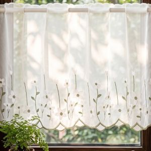 PHANT Lavender Pattern Floral Pattern Lace Curtains Dust-Proof Embroidered Floral Cafe Curtain Window Decor Cottage Style Short Curtains Kitchen