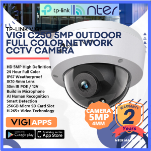 TP-LINK Tplink 5MP 5 Megapixel IP67 Outdoor Full Color Turret Dome IP Network CCTV Camera Mic MicroSD VIGI C250 (4mm)