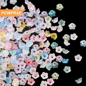 【PCWFKef】 50 cái lốc Gradient hoa Acrylic hạt bellflower Spacer hạt mũ cho tự làm quyến rũ Vòng đeo tay đồ trang sức làm phát hiện accessorie