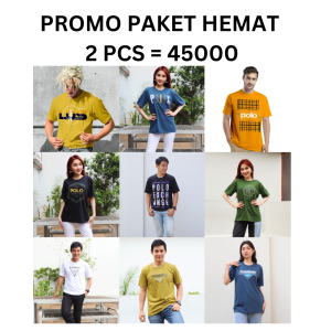 Paket 5 PCS Kaos Distro Pria/Wanita Lengan Pendek 100K - Poliester Motif Acak - Polo Exchange Store