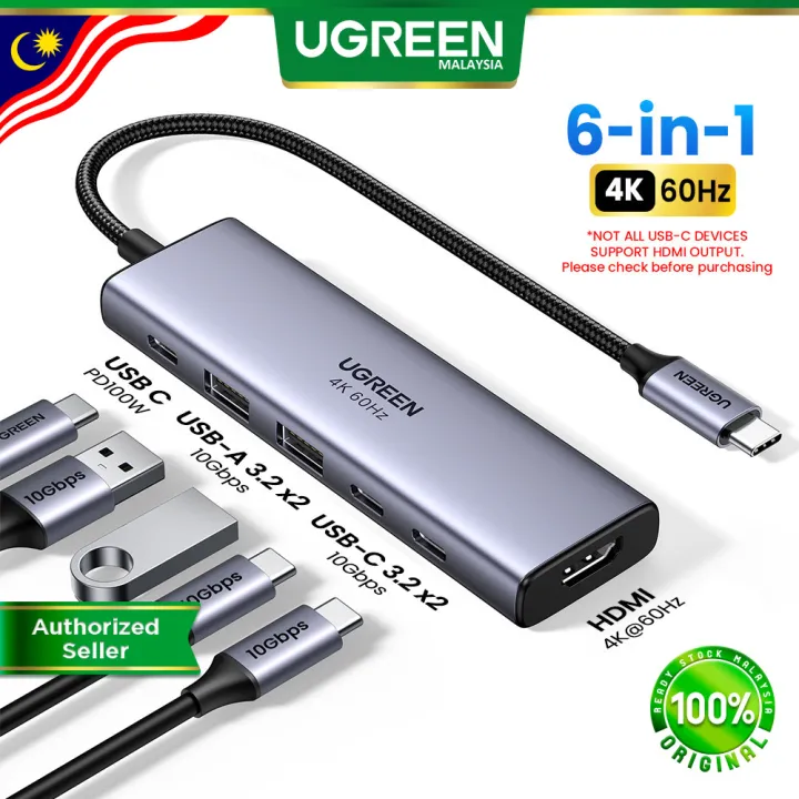 UGREEN 6 IN 1 USB C Hub USB 3.2 10Gbps Data Transfer Dual HDMI 4K 60Hz Display 100W PD Type C Dock Docking Station USB A Charging Computer Laptop Asus Acer