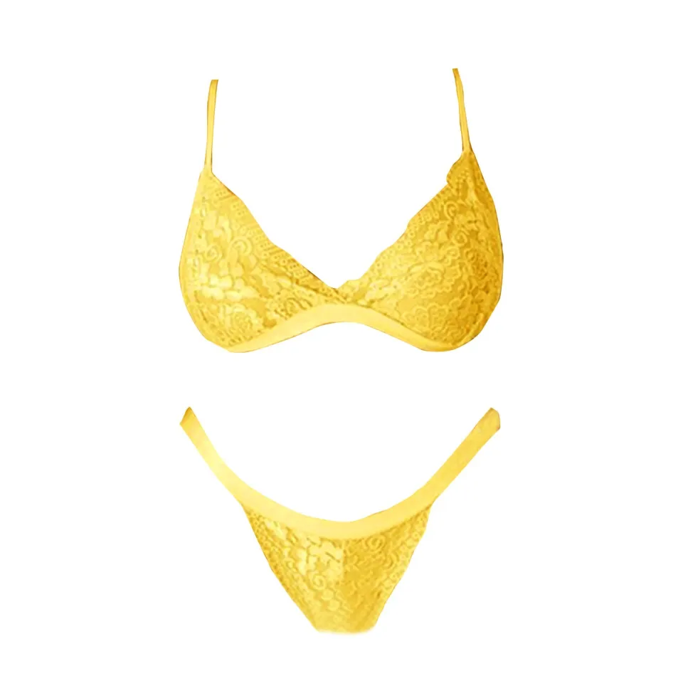 Women's Sexy Lingerie Set Yellow Lace Bra Panties Sleepwear