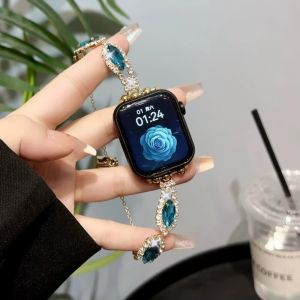 Ladies Diamond Strap for Apple Watch Band 40mm 41mm 42mm 44mm 45mm 38mm Luxury Bracelet for IWatch Series7 8 9 SE 6 5 4 Ultra 2 49mm Correa