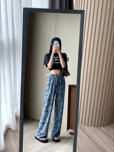 Ammin 2024 Quần ỐNg RộNg Lụa băng in hình trái tim Xuân/hè quần ống đứng rộng thoáng khí cạp cao co giãn Mỏng Nữ