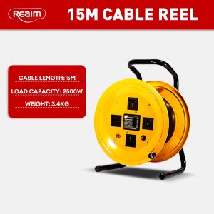 REAIM Heavy Duty Cable Reel - 15M/30M/50M Extension Wire Power Cord with Safety Breaker & Copper Core (220V)