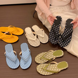 Summer Women Polka Dot Sweet Flip Flops Cute Korean Ins Trendy Outdoor Slippers Beach Vacation Daily Commuting Sandals H260729
