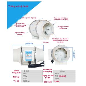 Quạt thông gió nối ống siêu êm đường ống đồng trục ĐK phi 100mm 150mm 200mm 250mm 300mm