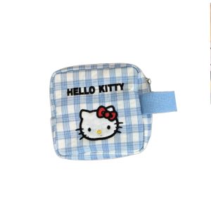BAIXL Wallet Kitty Cat Cosmetic Bag Portable Korean Style Blue Plaid Coin Purse Square Soft Sanitary Napkin Storage Bag Student