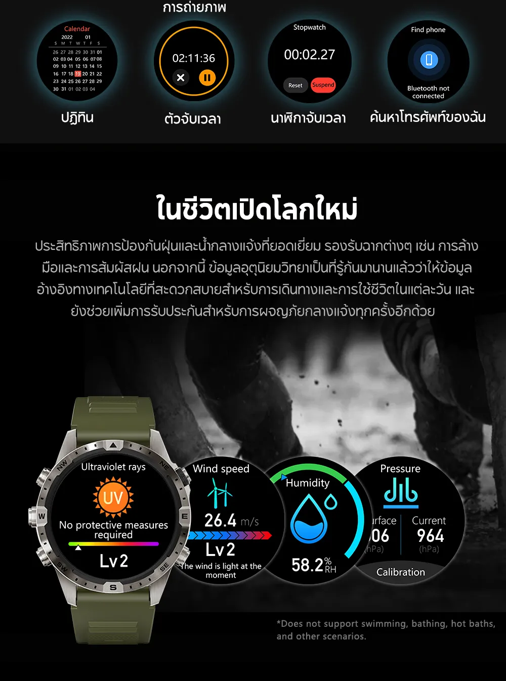 Aolon GT5 Pro 1.6 นิ้ว นาฬิกา สมาร์ทวอทช์ เข็มทิศ smartwatch จอใหญ่ 100+ โหมดกีฬา โทรผ่านบลูทูธ IP67 กันน้ํา นาฬิกาวิ่ง
