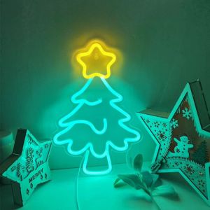 MIRELAE USB Powered Christmas Neon Sign Multicolor Vibrant LED Light Wall Decor Sign Creative Light Up Design Christmas LED Neon Light Indoor Outdoor