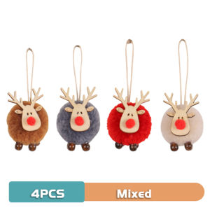 4Pcs Cute Felt Wooden Elk Christmas Tree Decorations Merry Christmas Hanging Pendant Deer Craft Ornament Xmas Tree Decoration