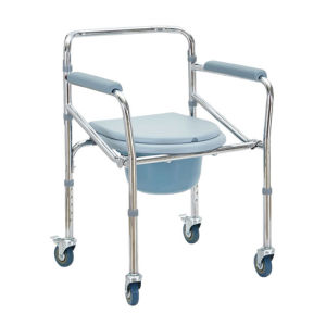 Compact Commode Chair With Wheels And Wheel Lock | Portable Mobile Toilet