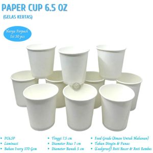 Paper Cup 6.5 oz Gelas Kertas Gelas Kopi (Isi 50 Pcs-PC6.5P)