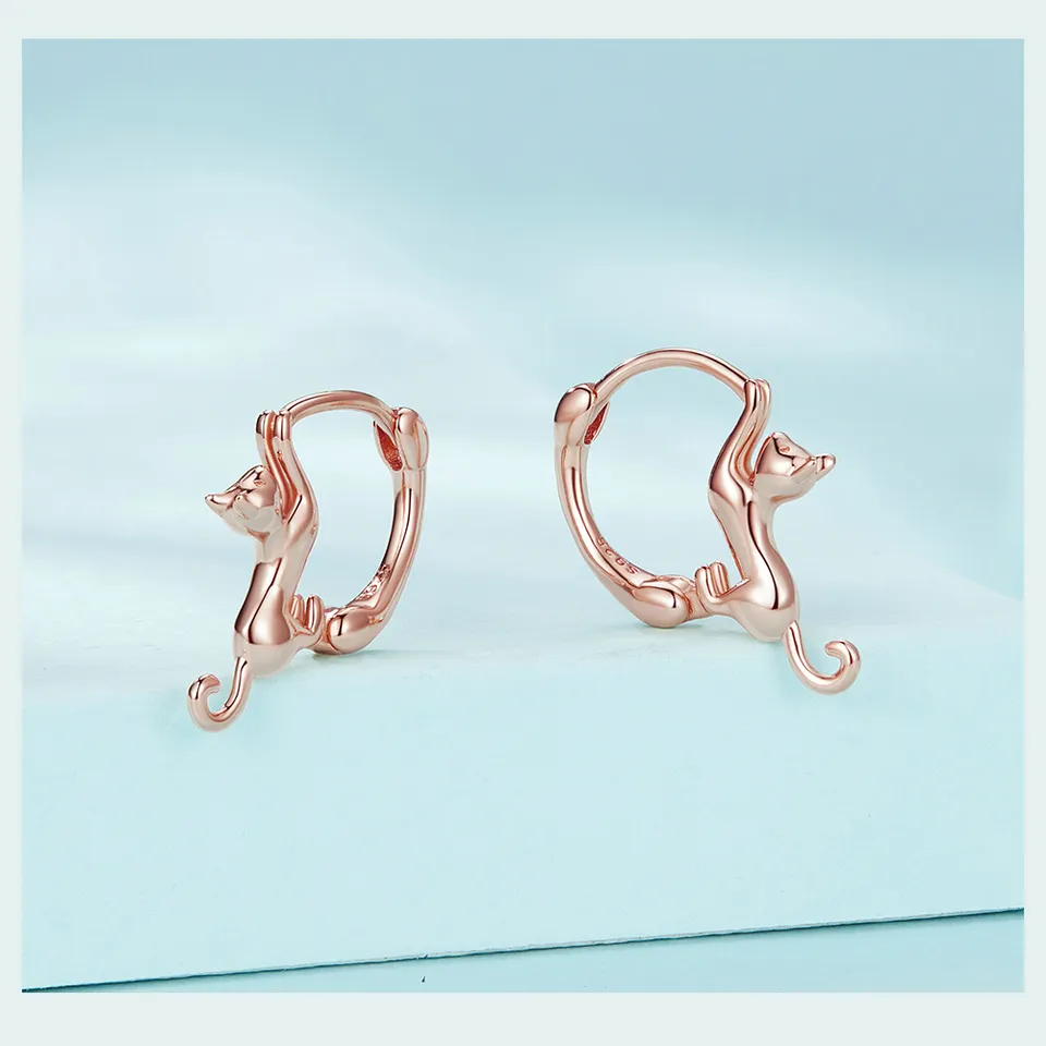 Julie's Jewelry S925 Sterling Silver Cat Earrings Hollow Out Cat Stud