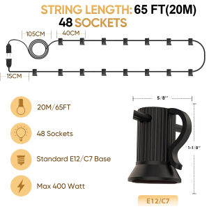 Kết nối đèn dây dây E12 Ổ cắm EU không thấm nước ngoài trời đường phố Vòng hoa Cáp cổ điển bền Cổ Tích Đèn dây dây 220V dây cáp điện cho Patio tiệc cưới năm mới Vòng hoa trang trí