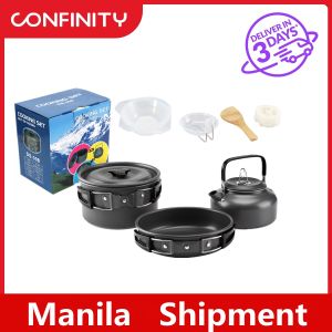 CONFINITY Picnic Camping Cookware Ultra-Light Portable Outdoor Water Kettle Pan Pot Travel Aluminum Cooking Kits Utensils Hiking Picnic