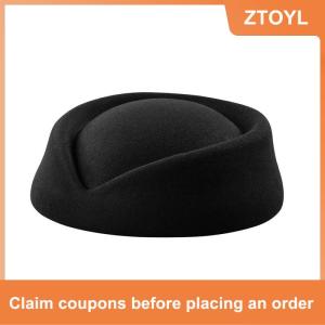 【ZTOYL】 Mũ beret Mũ hãng hàng không tiếp viên hàng không mũ cổ điển mũ đen phẳng đầu mũ tóc Clip Phụ kiện tóc