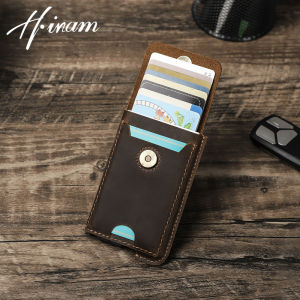 Hiram Genuine Leather Vintage Mini Wallets for Men Card Holders Aluminium Box Automatic Pop Up Card Case Mens Slim Wallets Purse