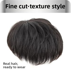 100% Human Hair Men Toupee With Clips Texture ironing Breathable Net Human Hair Piece Handsome Hairstyle Natural Looking Toupee For Men