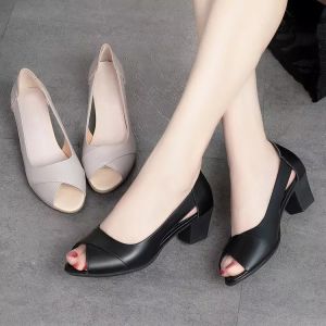 NITTS sepatu heels wanita simple kantor wanita kerja cewek kantoran kondangan wanita Block Heels Slip-On Bahan Pu Model Sepatu Open Toe Stylish - Lazada