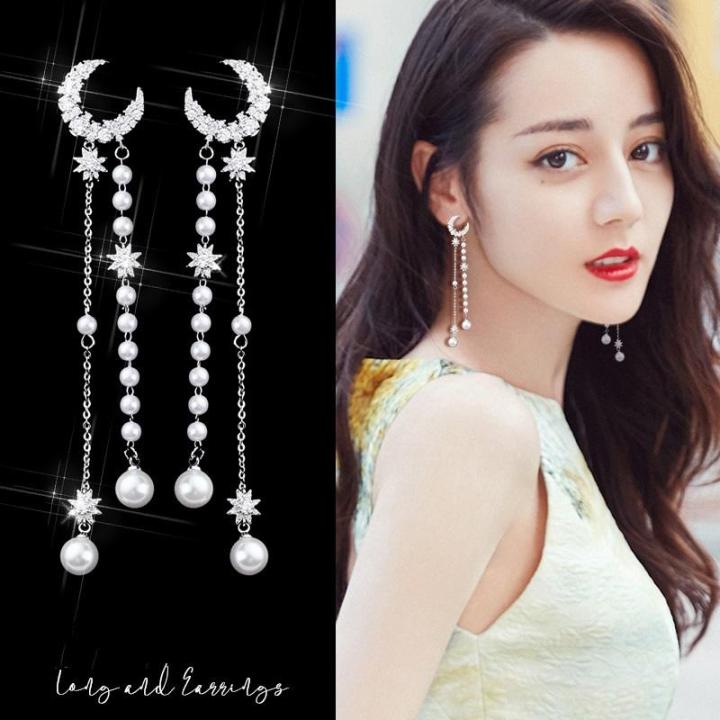 HCM]Bông Tai Mặt Trăng Ngọc Trai Dài Tua Rua Sang Trọng Quí Phái  BTMOONPEARLTUARUA Bông Tai Chất Liệu Titan Mạ Bạc Bông Tai Dễ Kết Hợp Trang  Phục - Lazada | Lazada.vn