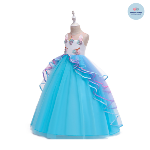 [Brandedbaby] 4T-13T Long Dress Unicorn Anak Perempuan Premium / Gaun Unicorn Costume Ulang Tahun Tutu Gradasi Anak Kostum Unicorn Panjang