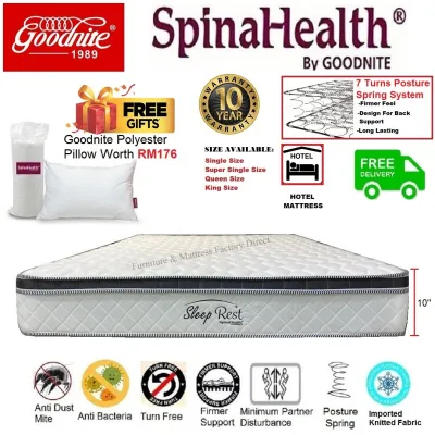 New Series Goodnite Spina Health Sleep Rest / Vivo Rest 10 Inch Posture Spring Mattress Tilam (Single/ Super Single/ Queen/ King)