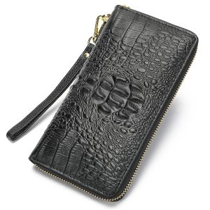 EDERN 2025 New Crocodile Pattern Clutch Bag for Women Retro Fashion Genuine Cow Leather Long Wallet Card Holder Coin Purse Phone Wallet