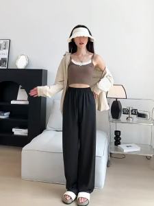 UPF50+ Summer Thin Ice Silk Sports Pants for Women High Waist Loose Straight Casual Wide Leg Home Cool Sun Protection Pants