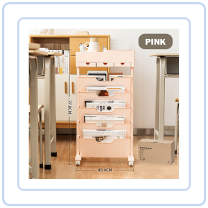 Desk Side Storage Rack with Wheels Bookshelf Student Organizer
