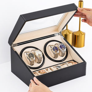 Automatic Watch Winder Display Box 4+6 Automatic Rotation Leather Wood Watch Winder Collector Display Box Watch Caseporary Black)