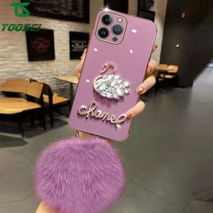 Luxury Glitter Diamond Swan Hairball Plating Phone Case HP Soft TPU Back Cover For OPPO Reno 2 Reno 2Z Reno 2F Reno 3 Reno 4F Reno 4 Pro Reno 5 Pro Reno 5F Reno 6 Pro Reno 6Z